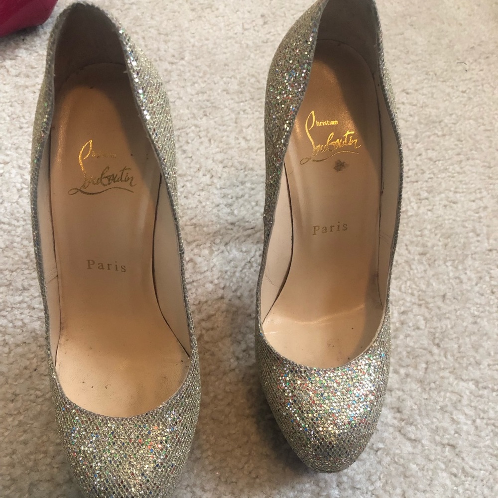 Christian Louboutin gold glitter bibi